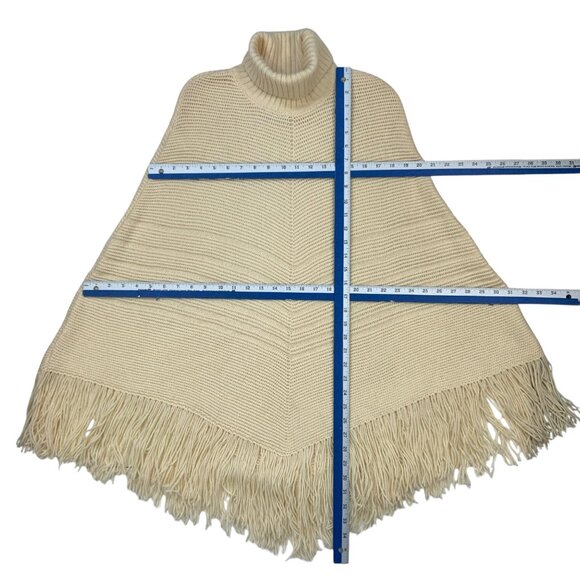 Banana Republic Vintage Merino Wool Turtleneck Fringe Poncho Sweater XS/S Cream - Picture 7 of 13